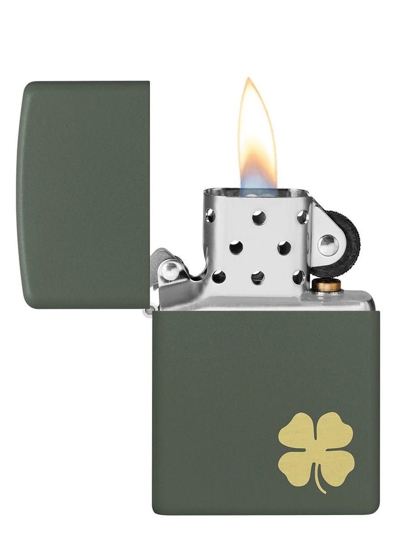 Zippo ولاعة مقاومة للرياح بلون أخضر غير لامع على شكل زهرة البرسيم ذات أربع أوراق - Image 3
