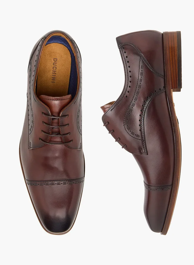 DUCHINI Men's Cutout Detail Derby Shoes with Lace-Up Closure