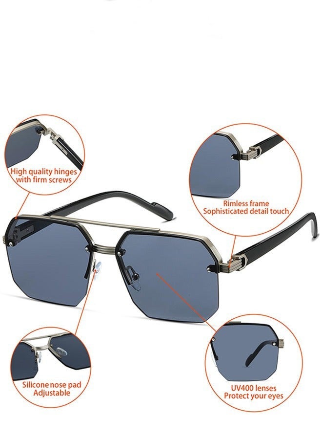 Aviator Men's Sunglasses Men Women High-Quality Metal Sturdy Semi Frame Sunglasses for Women Men Sun Glassess Accessories Eye UV400 Protection Shades for Driving Outdoor - Image 4
