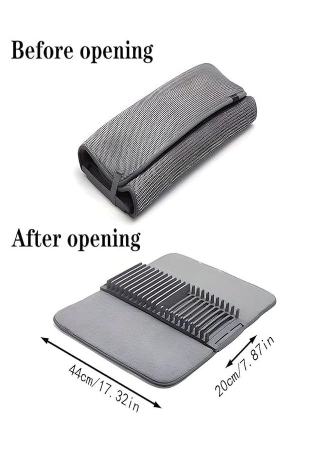 GLOWICK Collapsible Dish Drying Rack with Microfiber Mat, Space Saving Dish Drying Solutions, Microfiber Dish Utensils Drying Mat/Rack for Kitchen Counter Top (1Pcs) - Image 2