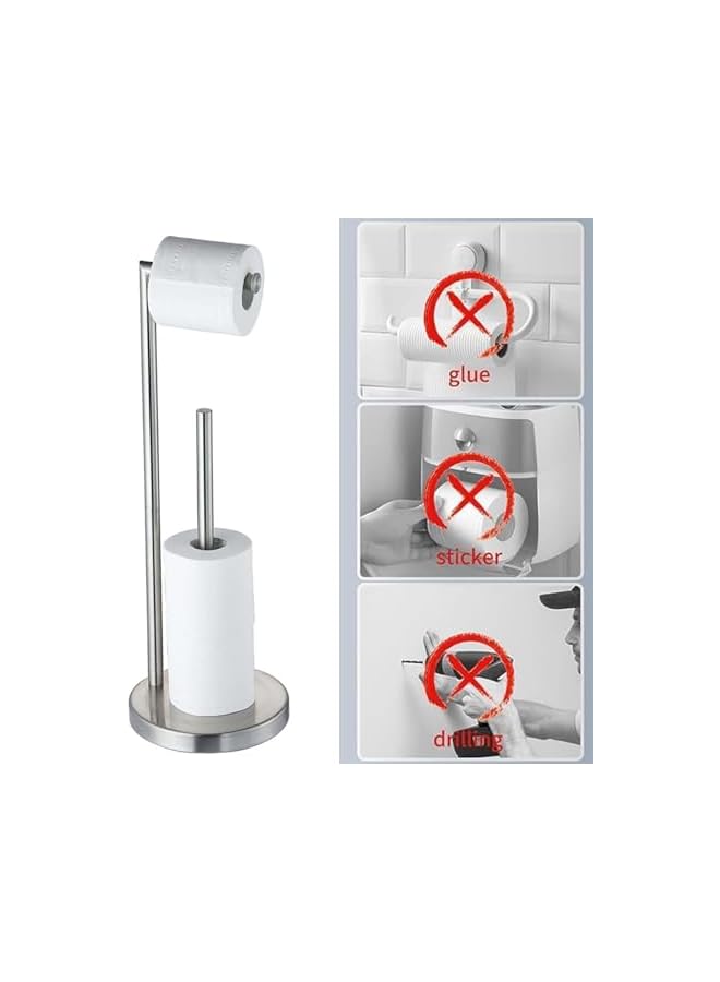 S-TOP Toilet Paper Holder Stand, 304 Stainless Steel Toilet Roll Holder Free Standing, Anti Rust Pedestal, Storage for 4 Rolls, Modern Free Standing Tissue Roll Holder for Bathroom (Silver) - Image 3