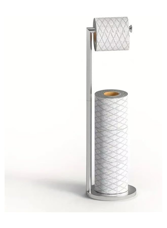 S-TOP Toilet Paper Holder Stand, 304 Stainless Steel Toilet Roll Holder Free Standing, Anti Rust Pedestal, Storage for 4 Rolls, Modern Free Standing Tissue Roll Holder for Bathroom (Silver) - Image 1