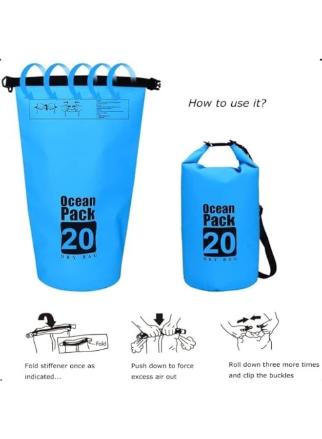 أوشن باك حقيبة جافة مقاومة للماء، حقيبة ظهر جافة مقاومة للماء سعة 20 لتر للنساء والرجال، حقيبة ظهر جافة عائمة، حقيبة قابلة للطي تحافظ على المعدات جافة أثناء التجديف، والتجديف، وركوب القوارب، والسباحة، والتخييم، والمشي لمسافات طويلة، والشاطئ. - Image 2