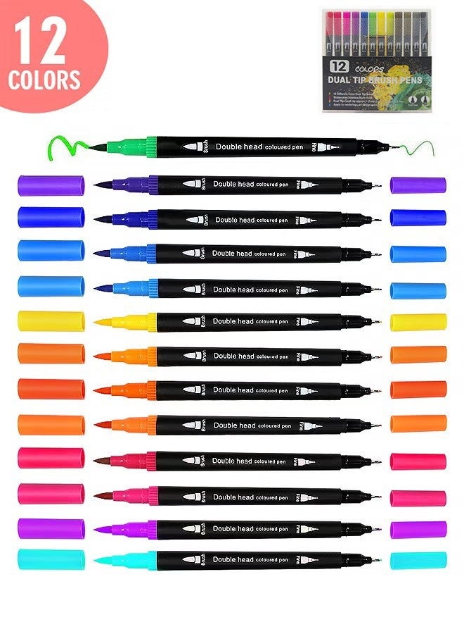 واي جيه قلم ألوان مائية بـ 12 لونًا، قلم ألوان مائية قابل للغسل برأس مزدوج للكتابة اليدوية، صناعة البطاقات، الحجارة، السيراميك، الزجاج، الخشب، القماش، الفن والأشغال اليدوية، وغيرها. - Image 1