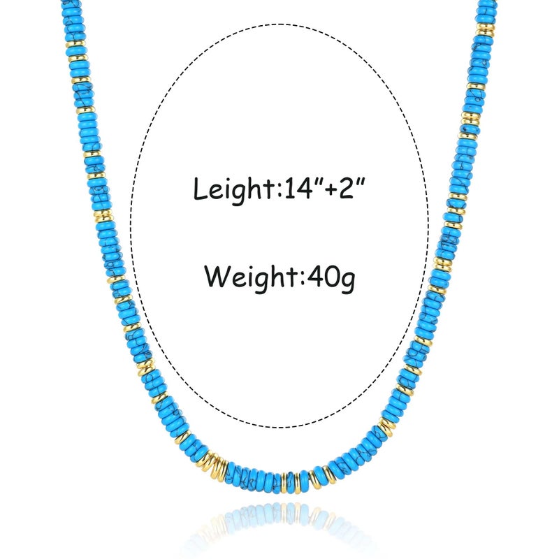 chorfla Beaded Gemstone Necklaces for Women, Bohemian Colored Choker Natural Stone Bead Decoration Summer Beach Handmade Jewelry Necklace (Dark Sapphire) - Image 4