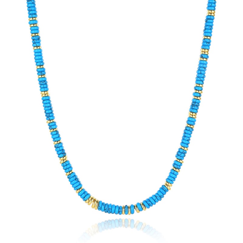 chorfla Beaded Gemstone Necklaces for Women, Bohemian Colored Choker Natural Stone Bead Decoration Summer Beach Handmade Jewelry Necklace (Dark Sapphire) - Image 1