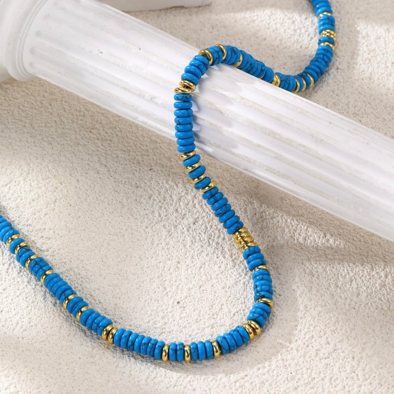 chorfla Beaded Gemstone Necklaces for Women, Bohemian Colored Choker Natural Stone Bead Decoration Summer Beach Handmade Jewelry Necklace (Dark Sapphire) - Image 3