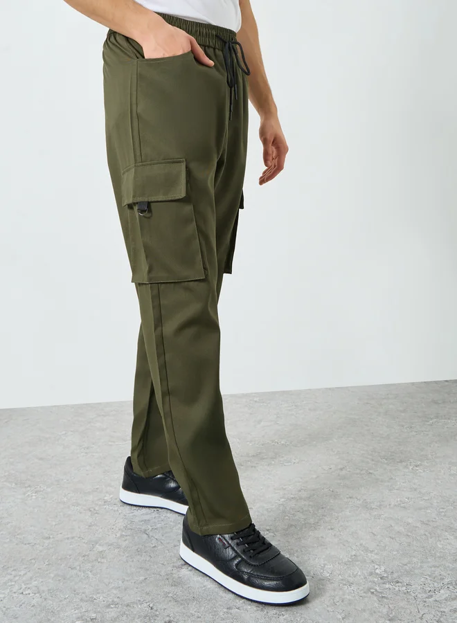 تايك تو Men Khaki Pocket Cargo Pants with Drawstring