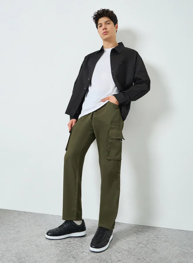 تايك تو Men Khaki Pocket Cargo Pants with Drawstring