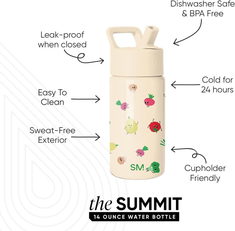 Simple Modern Kids Summit Water Bottle with Straw Lid | 14oz Stainless Steel Cup Insulated Tumbler for Toddlers, Girls, Boys, School | Veggie Garden - Image 1