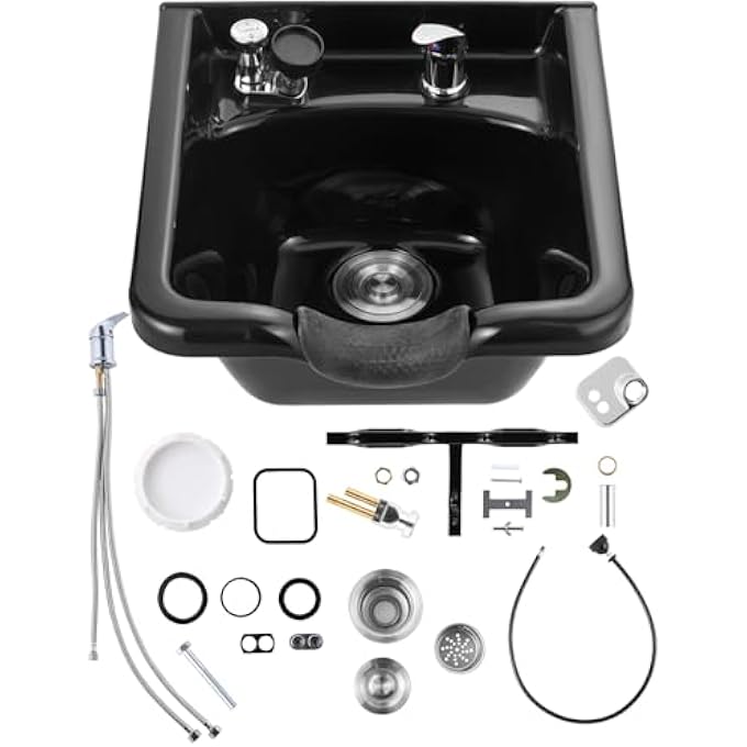 VEVOR حوض شامبو لغسل الشعر للصالونات، حوض مصفف الشعر الأسود، حوض غسيل الشعر من بلاستيك ABS، حوض غسيل الشعر للصالونات، معدات صالون التجميل لمصففي الشعر - Image 1