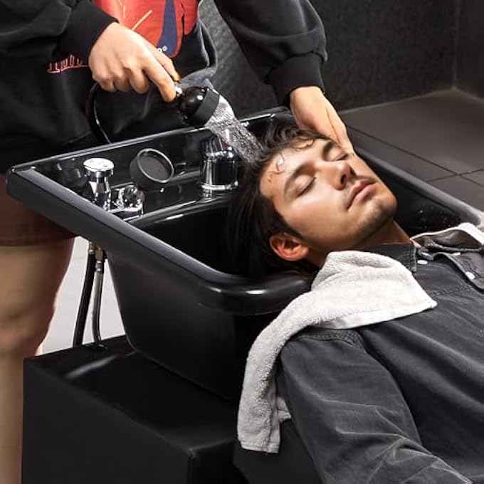 VEVOR حوض شامبو لغسل الشعر للصالونات، حوض مصفف الشعر الأسود، حوض غسيل الشعر من بلاستيك ABS، حوض غسيل الشعر للصالونات، معدات صالون التجميل لمصففي الشعر - Image 3