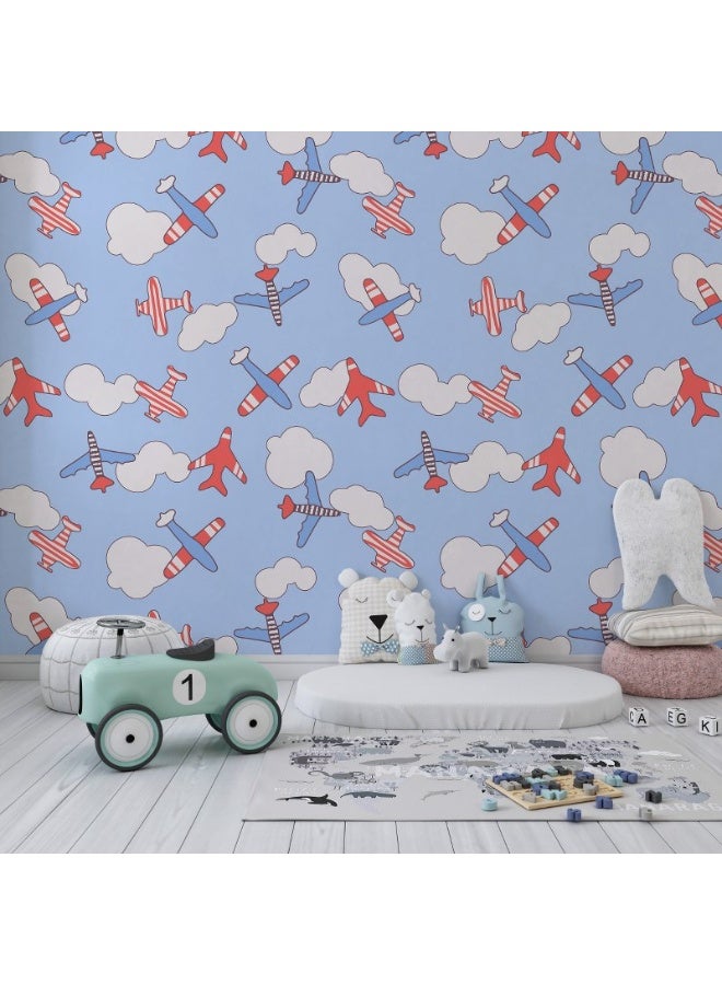 Home Gallery Airplanes Kids Textile Seamless Pattern Fabric Wallpaper Covers An Area ​​Up To 4.2Mx3M With Adhesive  And Smoothing Tool - Image 3