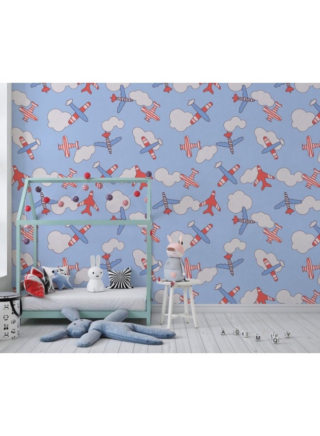 Home Gallery Airplanes Kids Textile Seamless Pattern Fabric Wallpaper Covers An Area ​​Up To 4.2Mx3M With Adhesive  And Smoothing Tool - Image 5