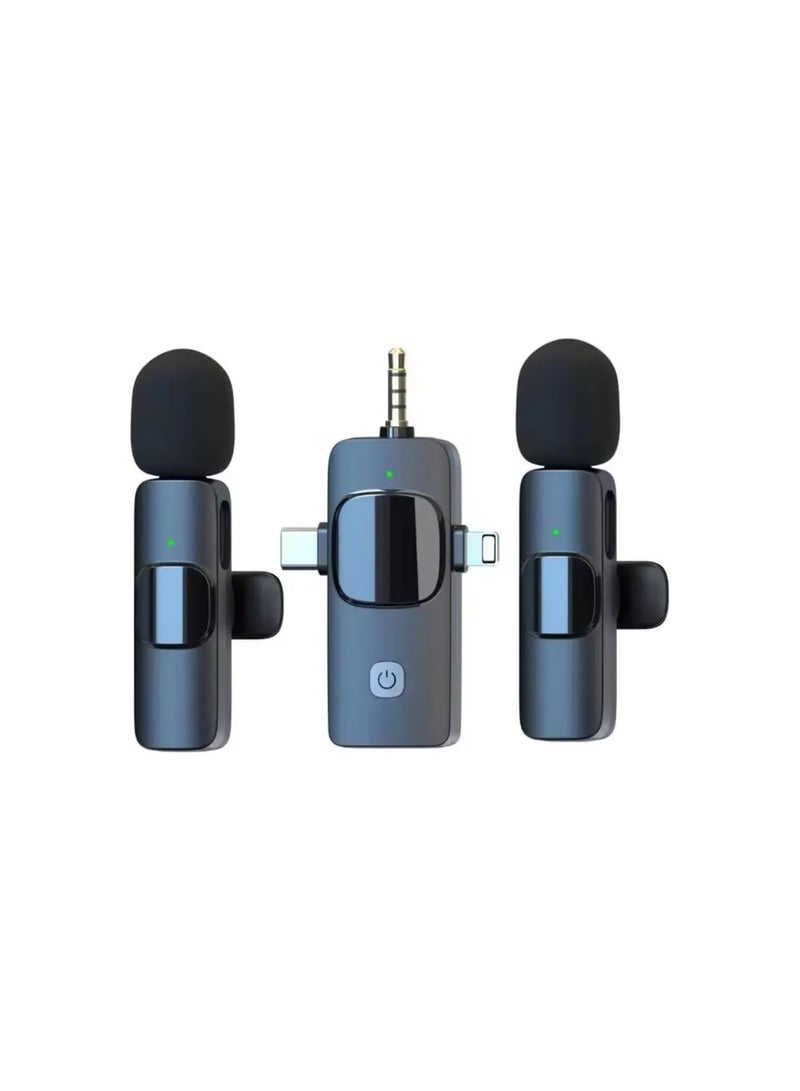 3-in-1 Wireless Lavalier Microphone – Compatible with iPhone, Android, and Tablets – Ideal for Vlogging, Podcasts, and Live Recording 