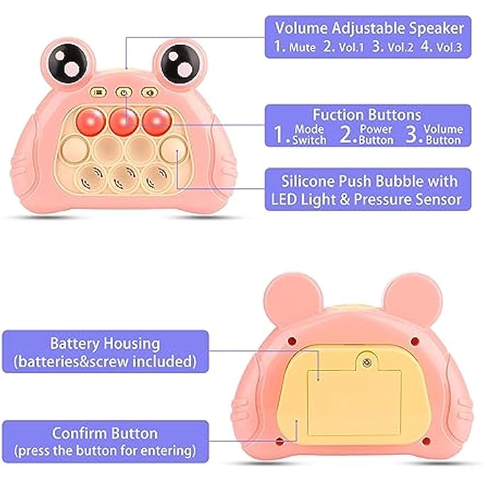 HDCARAVAN 2023 UPGRADED HANDHELD QUICK PUSH GAME FOR KIDS 6-12, SENSORY FIDGET TOYS FOR KIDS 8-12, PARTY FAVORS PUZZLE POP BUBBLES BIRTHDAY GIFTS FOR 6 7 8 9 YEAR OLD BOYS GIRLS TEENS ADULTS - PINK - Image 3