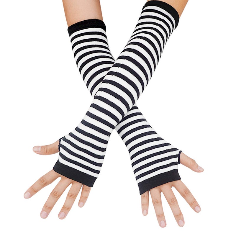 Bienvenu Women Stretch Striped Socks Knee High Stockings Long Arm Warmer Fingerless Mitten Gloves,White - Image 5