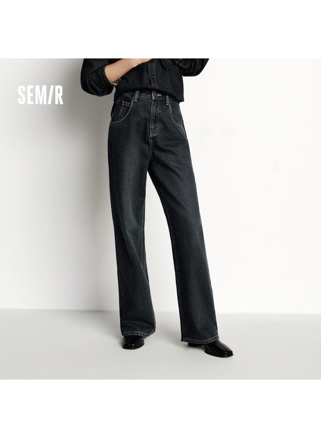 Semir Women's Denim Wide-leg Pants With Brushed Fabric, Hong Kong Style, Winter , Leg-lengthening Floor-length Trousers, Trendy Fashion, 109725124002 - Image 1