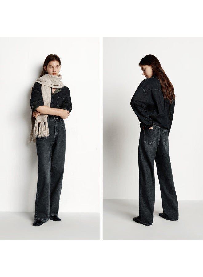 Semir Women's Denim Wide-leg Pants With Brushed Fabric, Hong Kong Style, Winter , Leg-lengthening Floor-length Trousers, Trendy Fashion, 109725124002 - Image 2