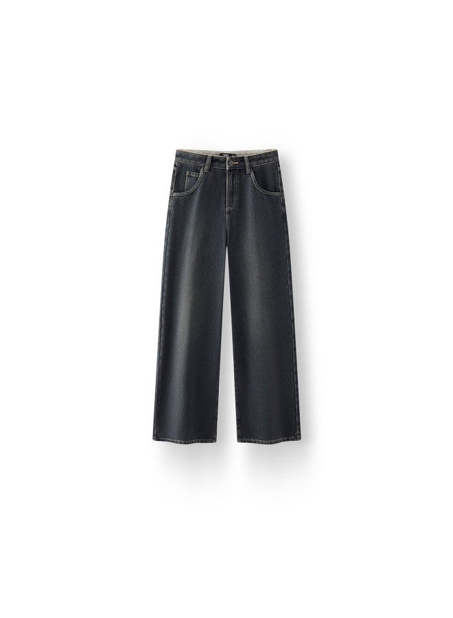 Semir Women's Denim Wide-leg Pants With Brushed Fabric, Hong Kong Style, Winter , Leg-lengthening Floor-length Trousers, Trendy Fashion, 109725124002 - Image 3