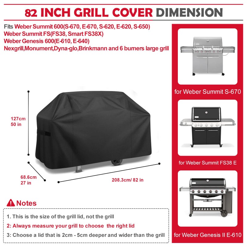 ZHSX Grill Cover,82 inch Heavy Duty Waterproof Grill Cover for Outdoor Grill,600D Anti-UV Fade-Resistant Barbecue Gas Cover with Adjustable Straps for Weber,Genesis,Charbroil and More Grills - Image 3