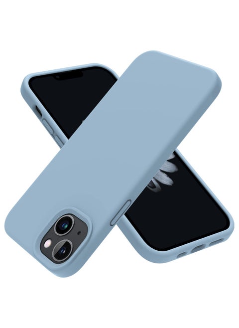 متوافق مع حافظة iPhone 13/14/15 مقاس 6.1 بوصة من السيليكون السائل النحيف 4 طبقات من مطاط الجل الناعم المقاوم للصدمات مع بطانة من الألياف الدقيقة المضادة للخدش (أزرق رمادي)