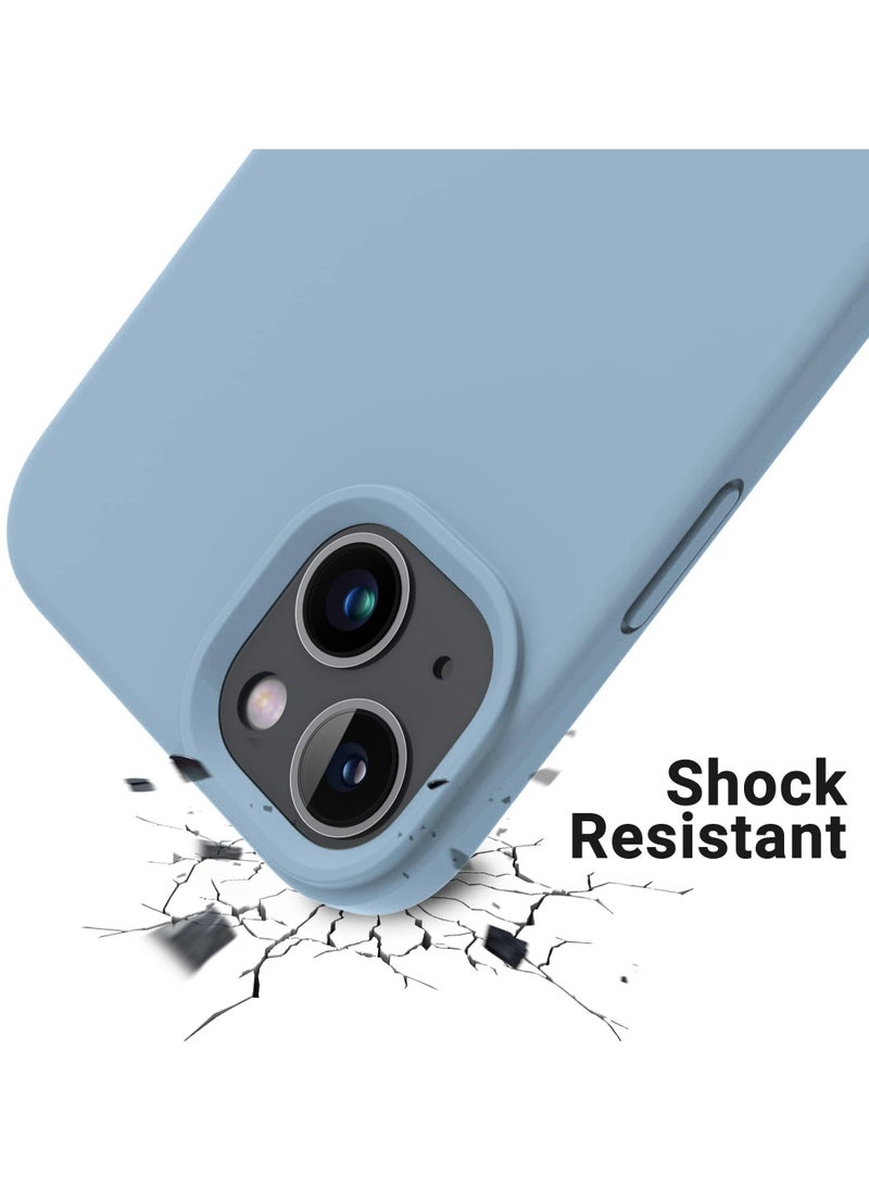 متوافق مع حافظة iPhone 13/14/15 مقاس 6.1 بوصة من السيليكون السائل النحيف 4 طبقات من مطاط الجل الناعم المقاوم للصدمات مع بطانة من الألياف الدقيقة المضادة للخدش (أزرق رمادي)