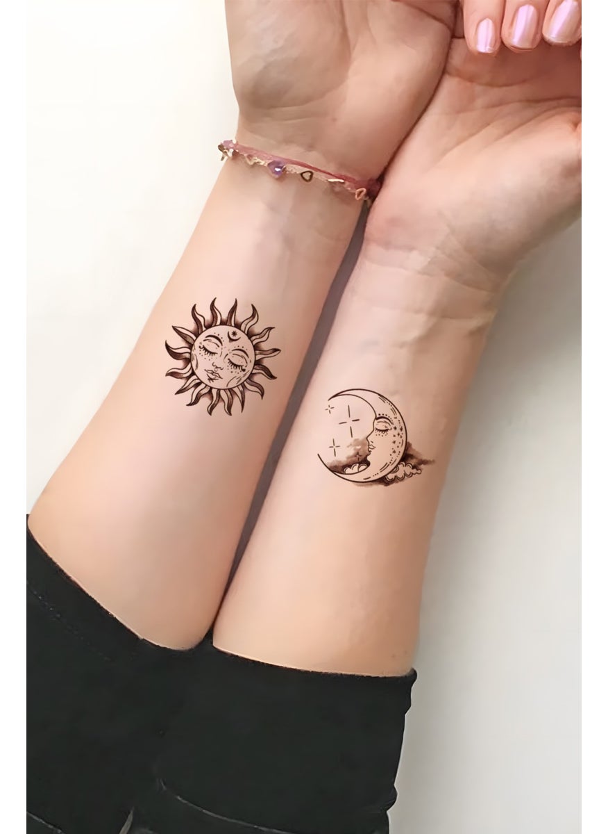 BP Tattoo - Sun and Moon Temporary Tattoo Couple Tattoo Sun and Crescent Tattoo - Image 1