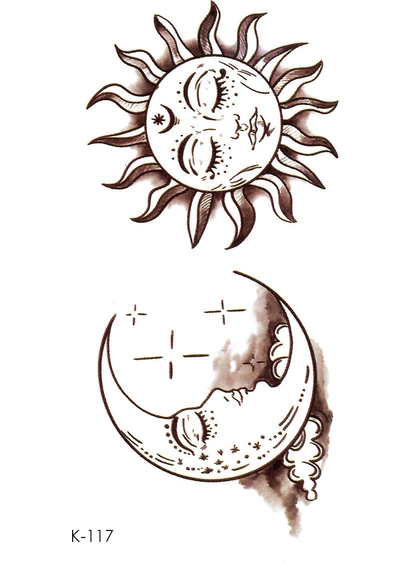 BP Tattoo - Sun and Moon Temporary Tattoo Couple Tattoo Sun and Crescent Tattoo - Image 1