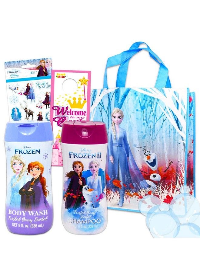 Disney FROZEN Bath Accessories Set ~ Bundle With 4 Pc Frozen Shampoo (8Oz) Frozen Body Wash (8Oz) Frozen Tote Bag Frozen Stickers More  - Image 1