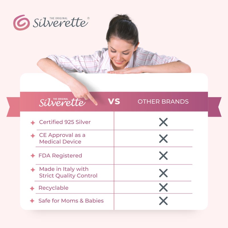 Silverette سيلفريت® أكواب الرضاعة الفضية الأصلية، أغطية الحلمات لأساسيات الرضاعة، دروع الحلمات الفضية النقية 925 للرضع، أكواب رضاعة خفيفة الوزن، حجم XL - Image 5