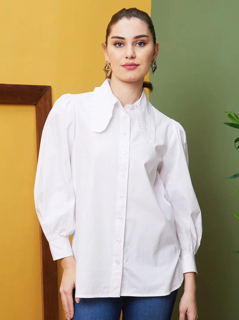 globus Women White Cotton Shirt Style Top