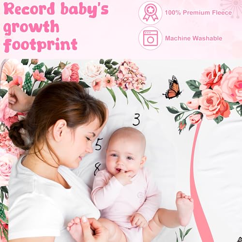 Chumia Baby Monthly Milestone Blanket for Baby Girl 59"x39" Floral Photo Prop Age Milestone Blanket with 2 Felt Floral Wreath Frame(Pink,Flower) - Image 5
