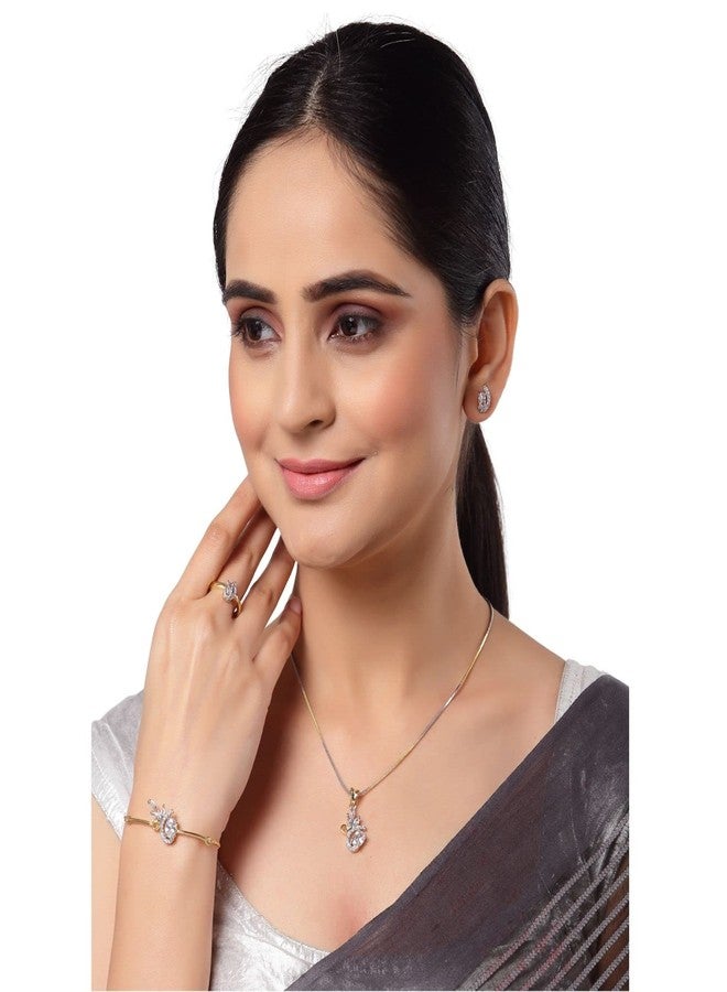 KENNICE Gold-Plated American Diamond Necklace with Earrings, Bracelet and Ring Jewellery Set for Girls and Women - Image 3