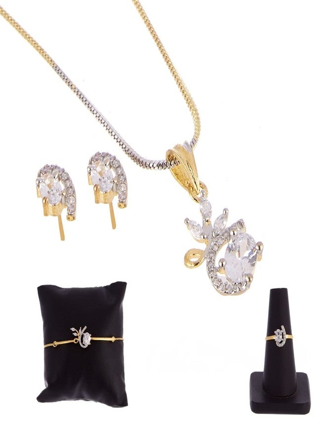 KENNICE Gold-Plated American Diamond Necklace with Earrings, Bracelet and Ring Jewellery Set for Girls and Women - Image 4