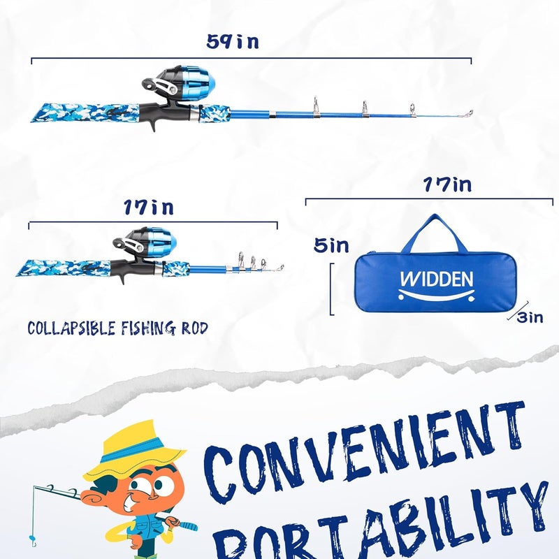 WIDDEN Kids Fishing Pole, Portable Telescopic Kids Fishing Poles for Boys and Girls, Fishing Rod and Reel Combo Kit with Tackle Box, and Fishing Net, Best Fishing Pole for Toddler Youth - Image 2