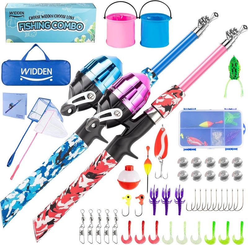WIDDEN Kids Fishing Pole, Portable Telescopic Kids Fishing Poles for Boys and Girls, Fishing Rod and Reel Combo Kit with Tackle Box, and Fishing Net, Best Fishing Pole for Toddler Youth - Image 1