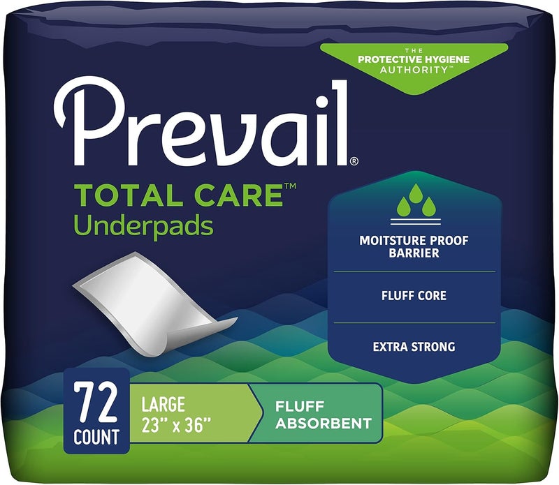 Prevail Incontinence Underpads Unisex Disposable Underpads for Men Women Fluff Absorbent 23 X 36 72 Count 4 Packs of 18 - Image 1