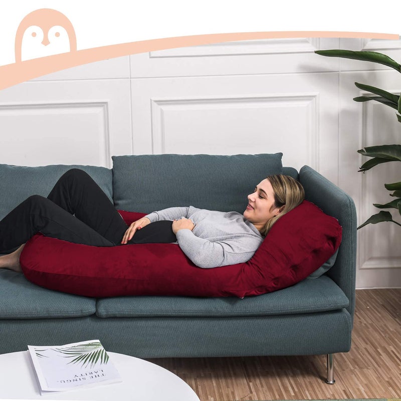 DADDY COOL وسادة الحمل على شكل DADDY COOL J للنساء الحوامل | وسادة الأمومة لتخفيف آلام البطن | وسادة نوم بغطاء مخملي قابل للإزالة (مارون) عبوة من 1 - Image 4