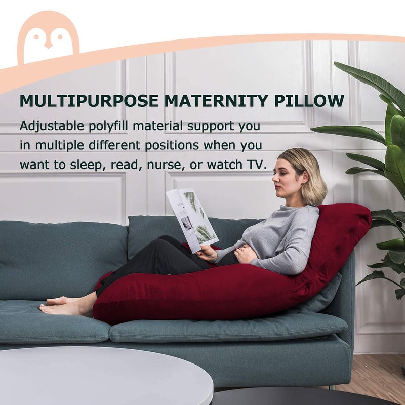 DADDY COOL وسادة الحمل على شكل DADDY COOL J للنساء الحوامل | وسادة الأمومة لتخفيف آلام البطن | وسادة نوم بغطاء مخملي قابل للإزالة (مارون) عبوة من 1 - Image 3