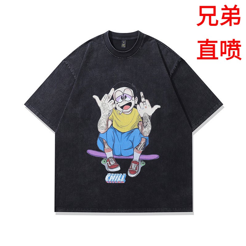 Tkpa Cotton Men'S T-Shirt Fashion Printed Washed 230G Cotton Loose Short Sleeve T-Shirt Men'S Fashion Brand - Image 1