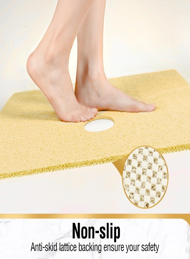 HITSLAM Square Shower Mat, 24 x 24 Inch Non Slip Bath Mat for Tub, Soft PVC Loofah Bathtub Mats with Drain Holes, Quick Drying Bathroom Stall Floor Mat, Bathroom Accessories Without Suction Cup, Beige - Image 3