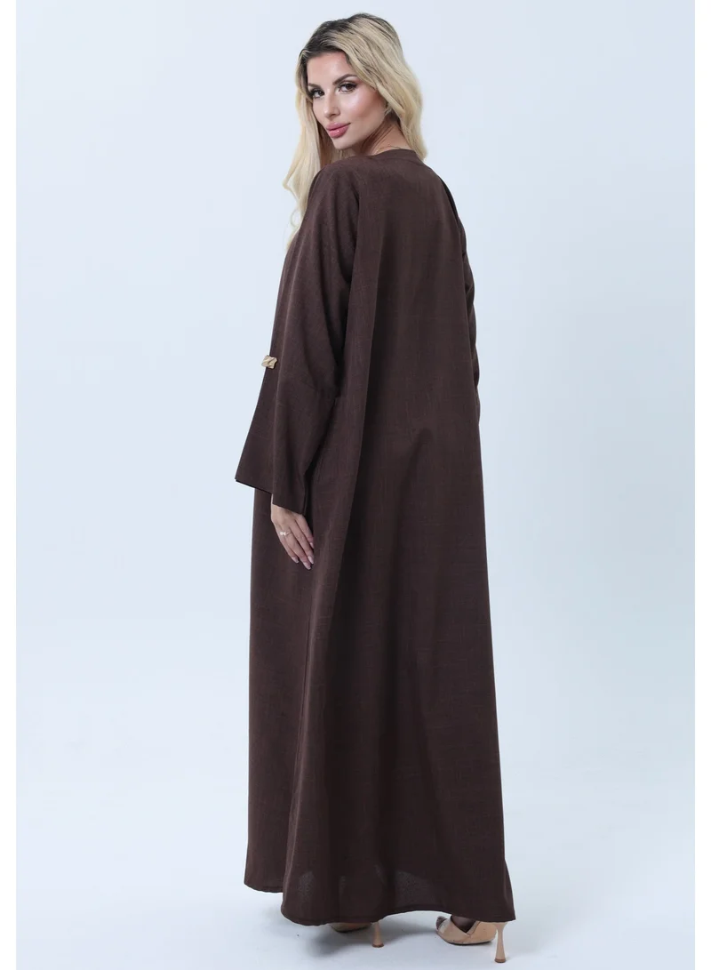 MSquare Fashion  Brown Melange Abaya with Decorative Buttons and Matching Headscarf for Women | Best Price UAE