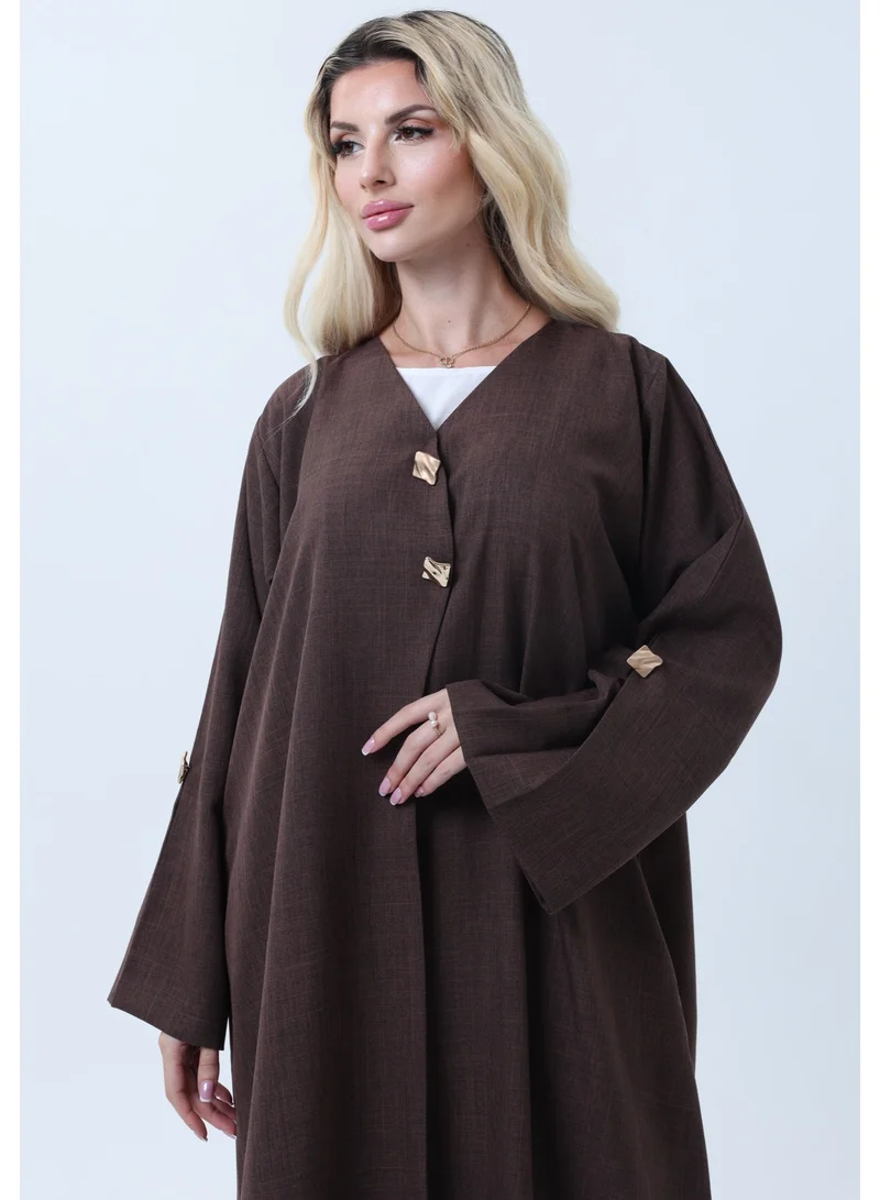 MSquare Fashion  Brown Melange Abaya with Decorative Buttons and Matching Headscarf for Women | Best Price UAE