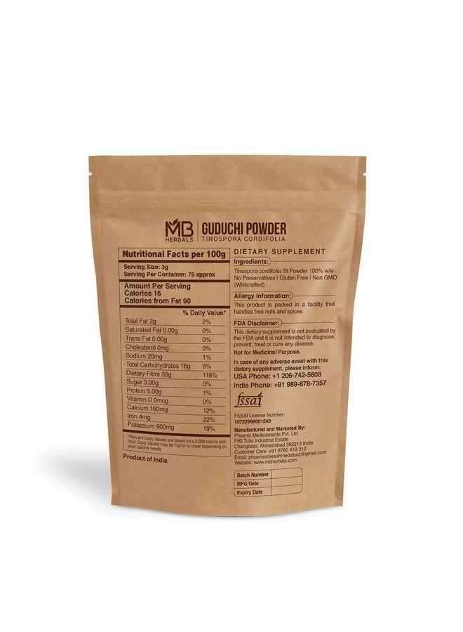 MB Herbals Guduchi Powder 8 Oz / 0.5 Lb (227 Gram) ; Wildcrafted Organic Guduchi Powder ; Neemgiloy ; Processed From The Stems Of Tinospora Cordifolia Plants Grown On Neem Trees - Image 3