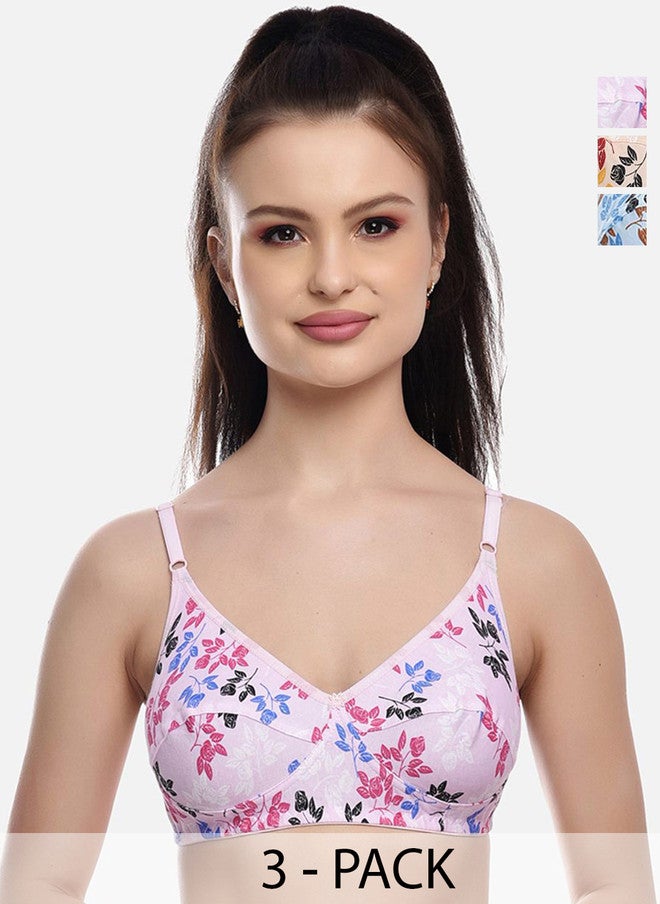 FIMS Women Pack of 3 Floral Printed Bra Full Coverage - Image 1
