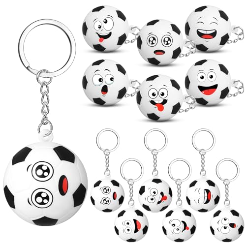 Arrowbash 12 Pcs Mini Funny Stress Balls Keychain Sport Face Keychain Stress Relief Squeeze Sport Balls team Gifts for Women Men Sport Team Players Party Favor Birthday GiftSoccer - Image 1