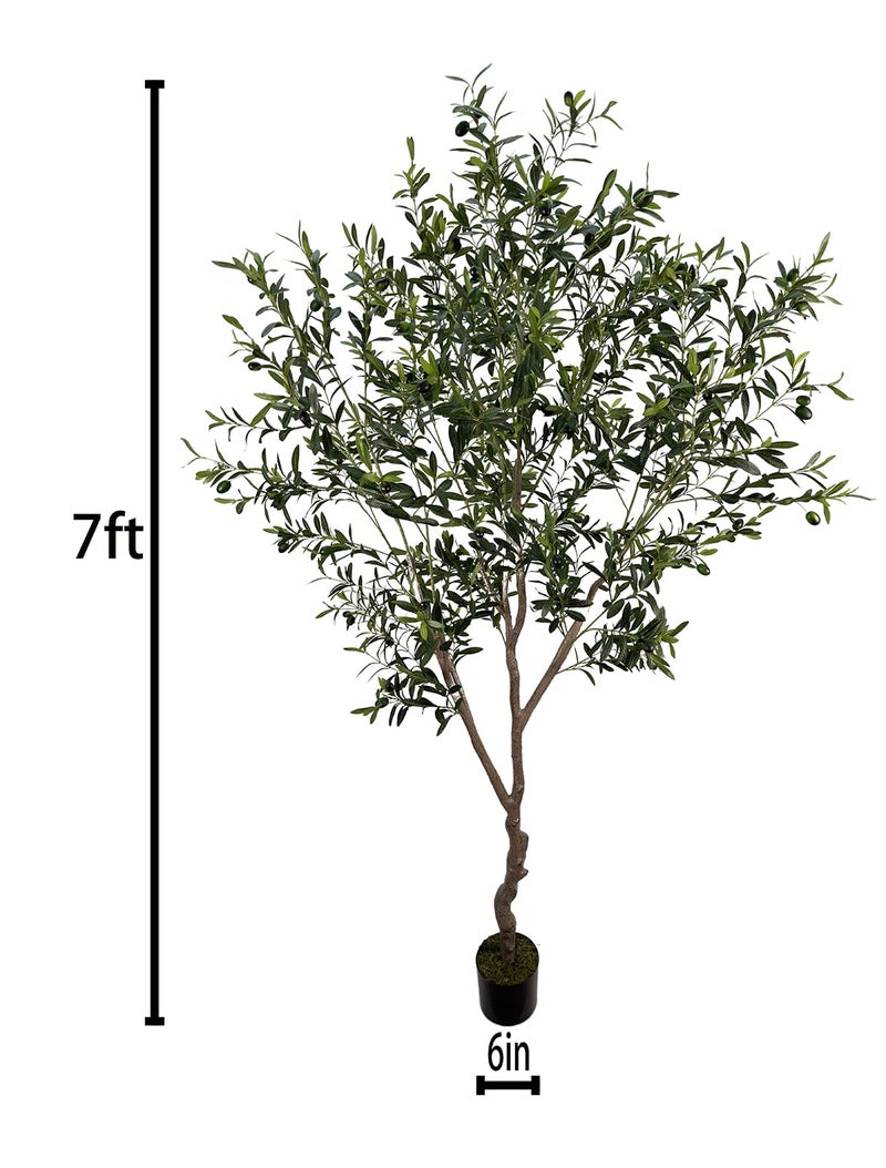 AfanD Artificial Olive Tree 7ft(82in,2200+Uv Protection Leaf) Tall,Faux Olive Tree Indoor Artificial Tree for Modern Home Office Living Room Floor Decor Indoor - Image 2