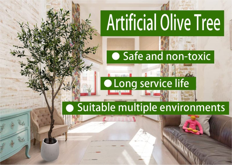 AfanD Artificial Olive Tree 7ft(82in,2200+Uv Protection Leaf) Tall,Faux Olive Tree Indoor Artificial Tree for Modern Home Office Living Room Floor Decor Indoor - Image 5