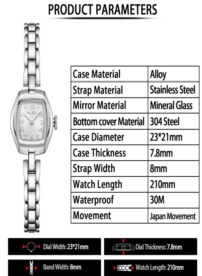 Diaofendi Small Gold Women's Watch,Stainless Steel Band Vintage Ladies Womens Gold Watch Luxury Bracelet Tools Included,Water Resistant (Silver-Silver Surface) - Image 4
